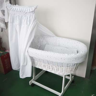 White wicker basket Drape Bassinet with Castor