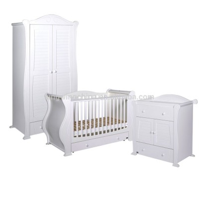 3 Piece kids White bedroom furniture Set (Baby cot / chest of drawers/ wardrobe)