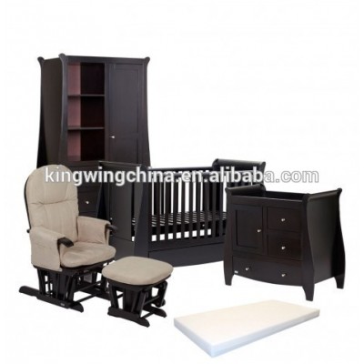 2019 hot sell 3 Piece kids white bedroom furniture set (baby cot bed /chest of drawer)