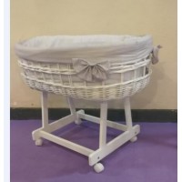 UK Standard Baby White wicker basket Drape Bassinet with Castor